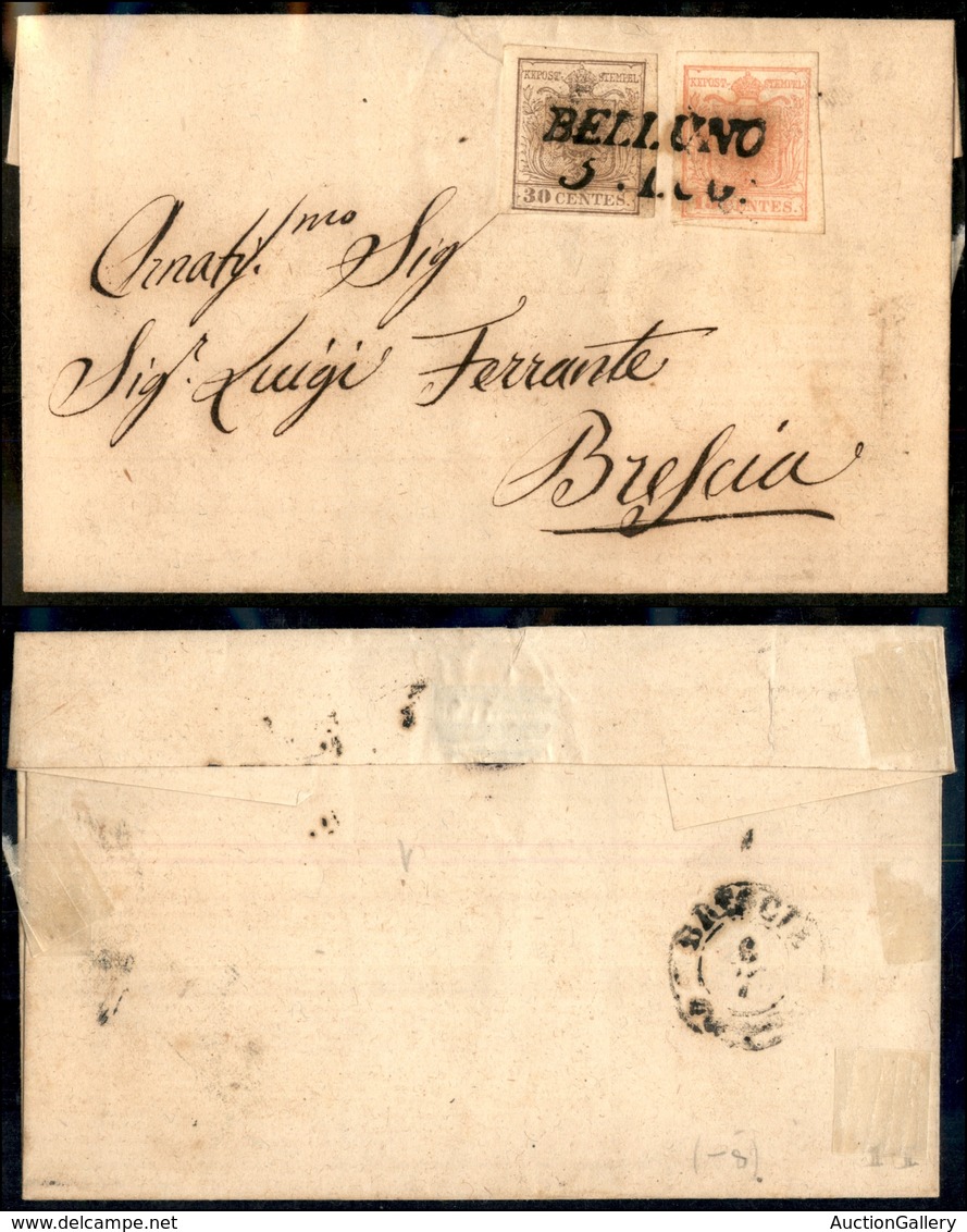 1087 ANTICHI STATI - LOMBARDO VENETO - 30 Cent (21) + 15 Cent (20) - Lettera Da Belluno A Brescia - Autres & Non Classés