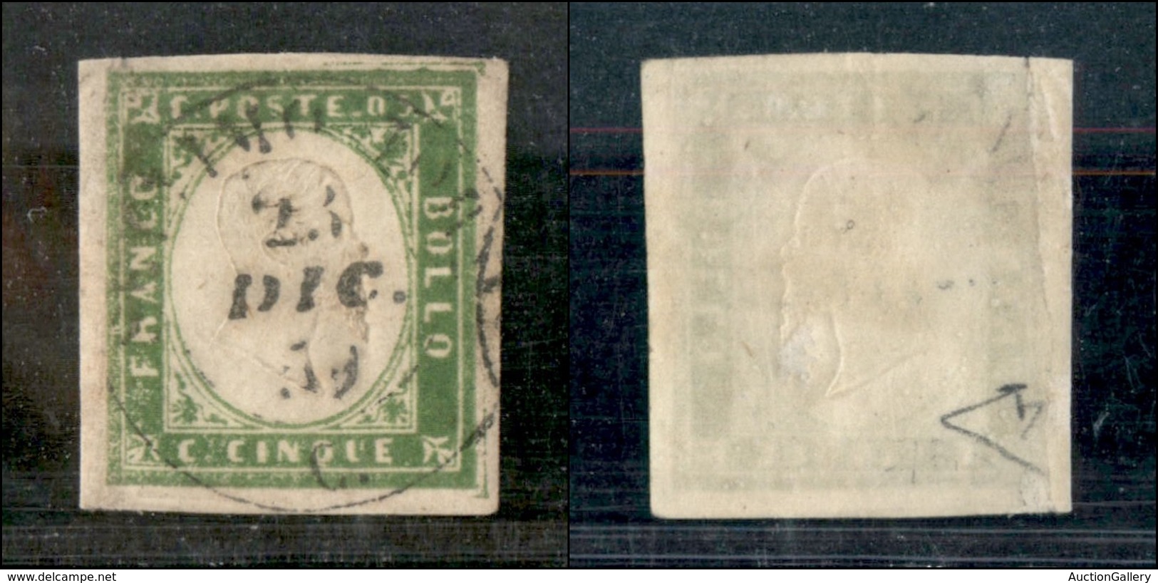1195 ANTICHI STATI - SARDEGNA - 1859 - Settimo Torinese 23.12.59 (Pt.12) - 5 Cent (13B) - E.Diena - Other & Unclassified