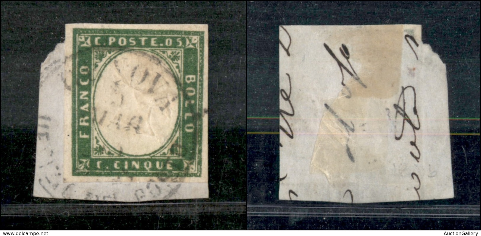 1202 ANTICHI STATI - SARDEGNA - 1862 - 5 Cent (13Db) - Genova Porto 5.3.63 - Su Frammento - Other & Unclassified