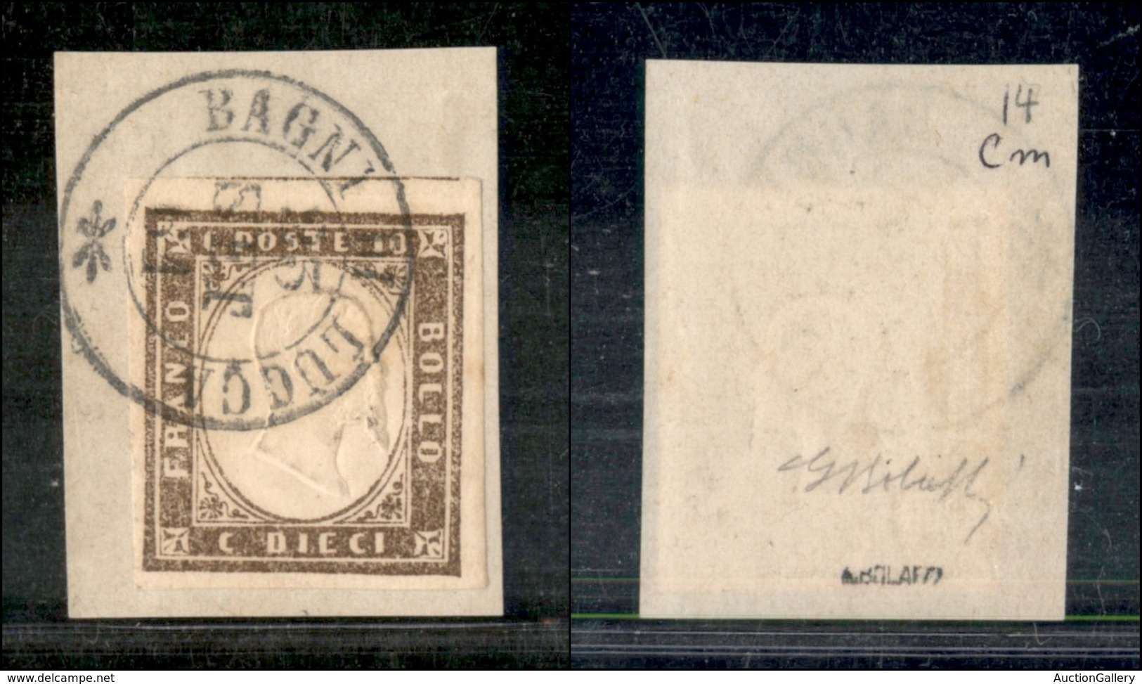 1225 ANTICHI STATI - SARDEGNA - 1861 - 10 Cent Bruno Chiaro (14Cm) - Bagni Di Lucca - G.Bolaffi (300+) - Other & Unclassified