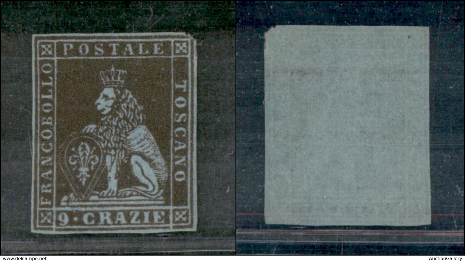 1325 ANTICHI STATI - TOSCANA - 1851 - 9 Crazie (8a) Viola Bruno Scurissimo Su Carta Azzurra - Difettoso In Angolo (9.000 - Autres & Non Classés