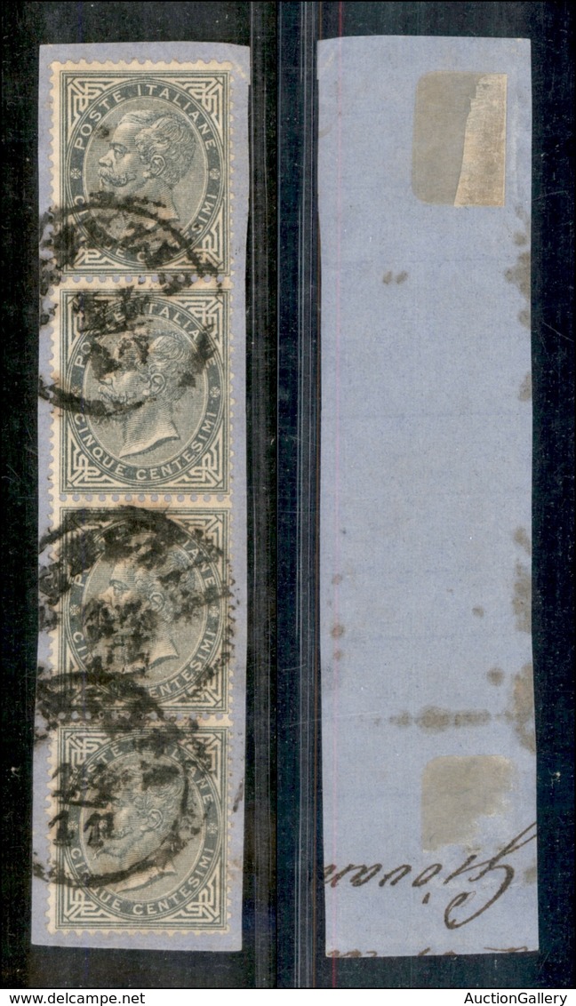 1379 REGNO - 5 Cent De La Rue (L16) - Striscia Verticale Di Quattro - Venezia 14.11 (tipo Austriaco) - Other & Unclassified