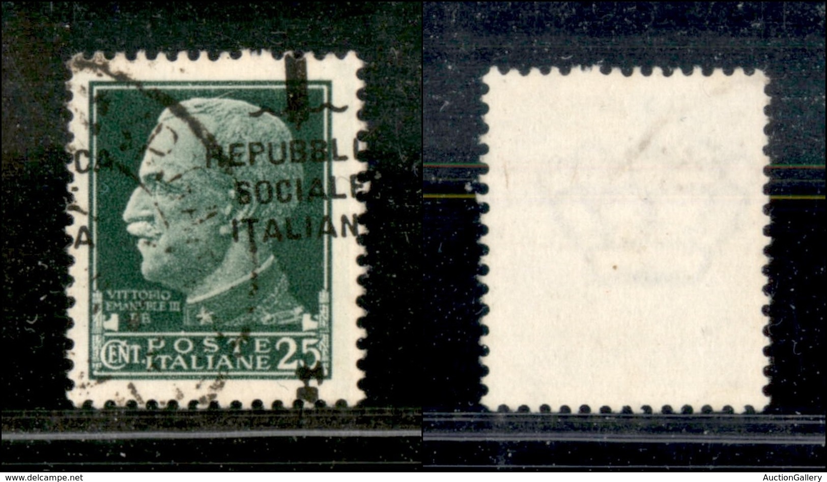 1763 REPUBBLICA SOCIALE - 1944 - 25 Cent (491h) - Soprastampa Obliqua A Cavallo Su Tre Lati - Non Quotata - Other & Unclassified