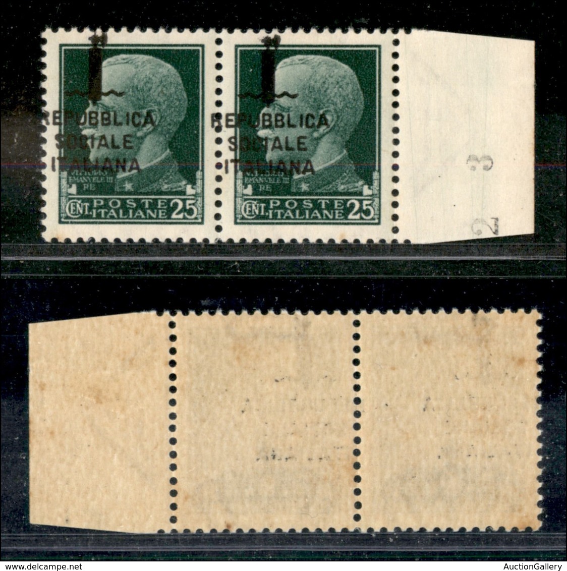 1764 REPUBBLICA SOCIALE - 1944 - 25 Cent (491pm) - Coppia Bordo Foglio - Soprastampa Spostata Nei Due Sensi - Incompleta - Other & Unclassified