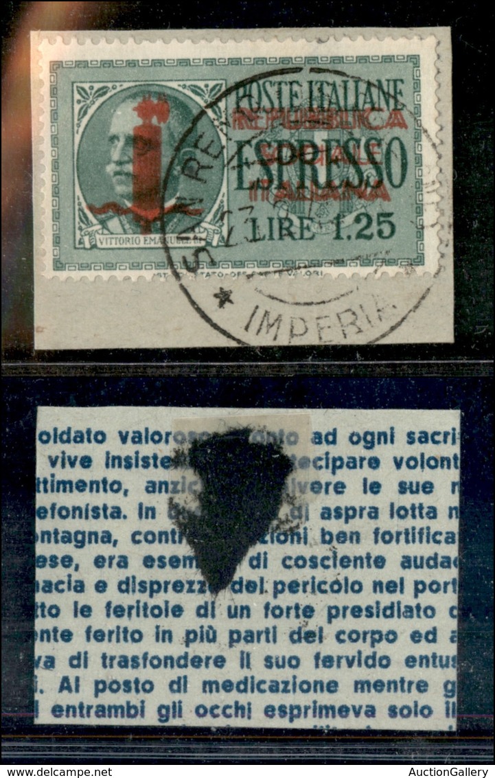 1778 REPUBBLICA SOCIALE - 1944 - 1,25 Lire Espresso (21c) Su Frammento - Doppia Soprastampa - Non Quotato - Other & Unclassified