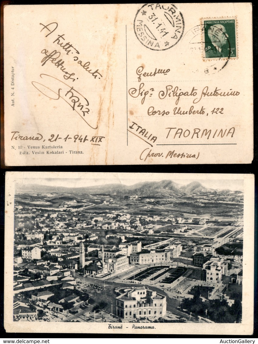 1873 OCCUPAZIONI - ALBANIA - 5 Qind (19) - Cartolina Da Tirana A Taormina Del 22.1.41 - Autres & Non Classés