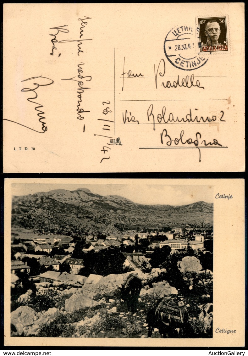 1875 OCCUPAZIONI - MONTENEGRO - 30 Cent (20) - Cartolina Da Cettinje A Bologna Del 28.11.42 - Autres & Non Classés