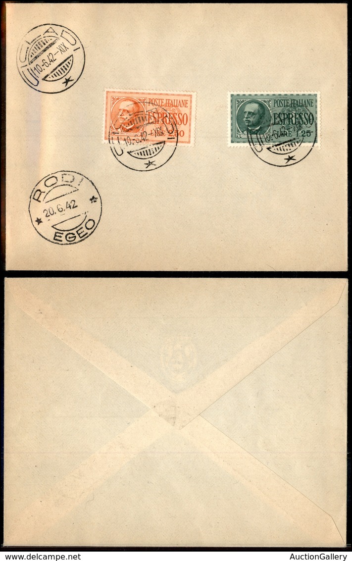 1883 UFF.POSTALI ESTERO - LEVANTE - Cicladi - Espressi (15/16 Regno) - Su Busta Del 10.6.42 Con A Lato Annullo Di Rodi D - Autres & Non Classés