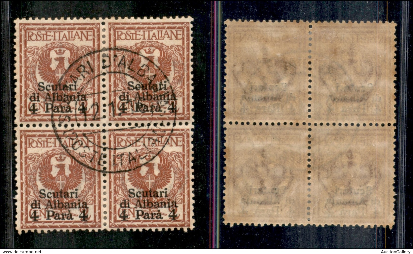 1904 UFF.POSTALI ESTERO - LEVANTE - 1915 - Scutari D'Albania - Quartina 4 Para Su 2 Cent (9) Annullata 12.1.1916 - Usata - Autres & Non Classés