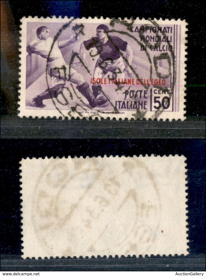 1954 COLONIE - EGEO - 1934 - 50 Cent Calcio Soprastampato (100) - Usato - Autres & Non Classés