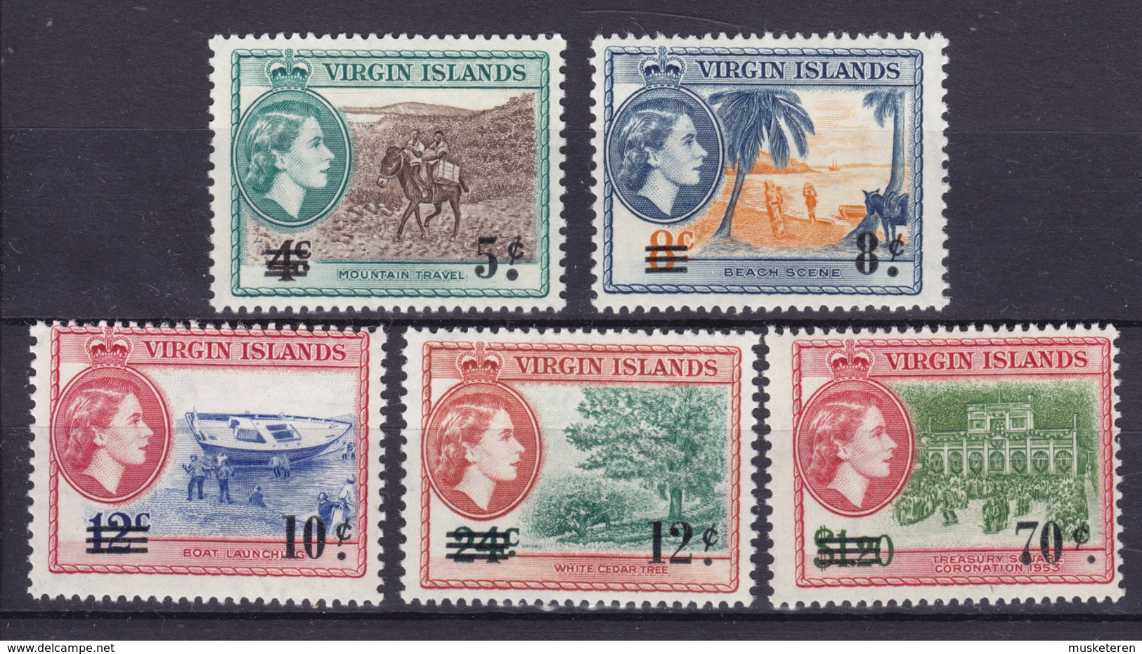 British Virgin Islands 1962 Mi. 128-31, 133 Queen Elizabeth II & Various Designs Overprinted MNH** - Iles Vièrges Britanniques