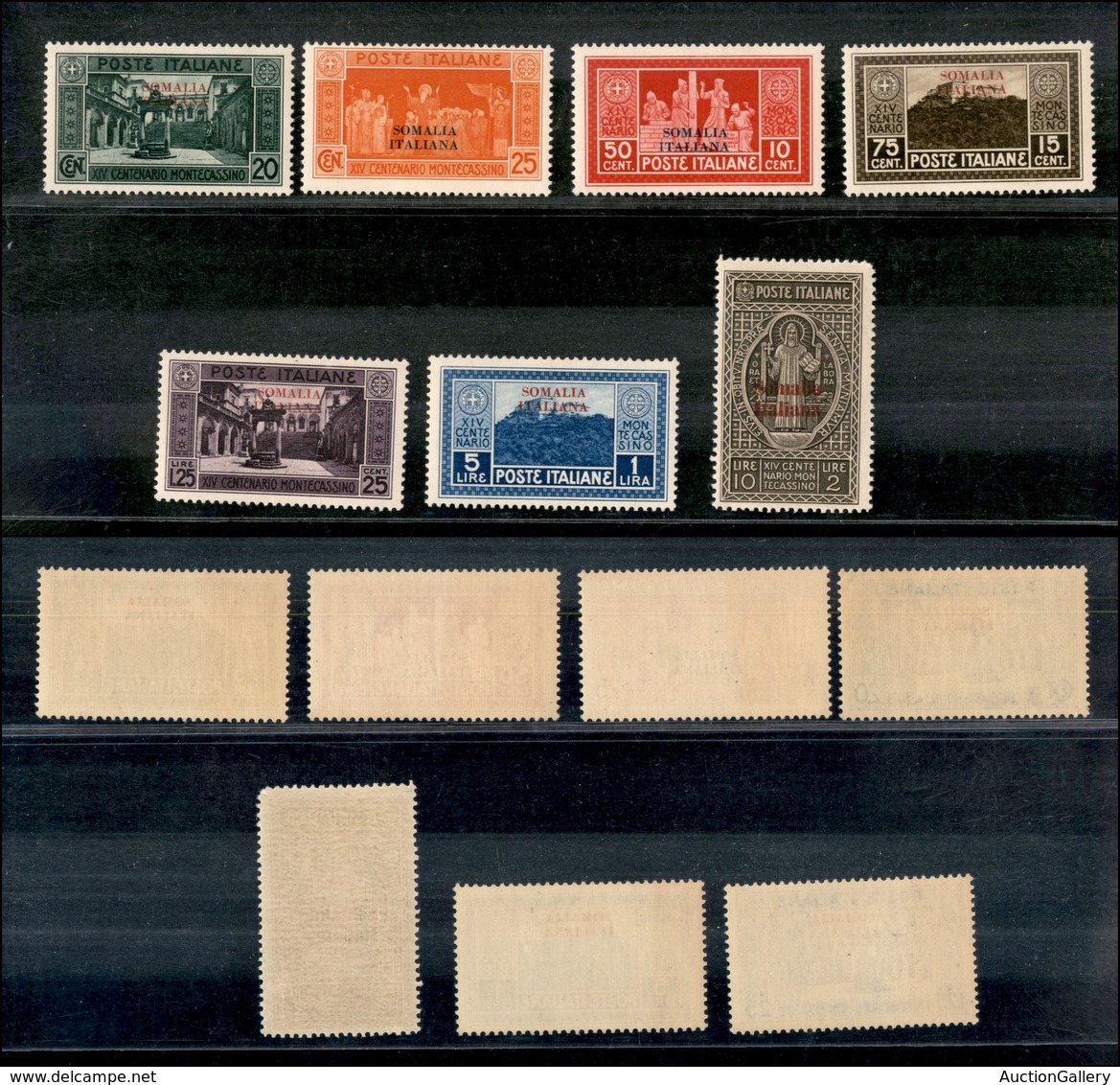 2127 COLONIE - SOMALIA - 1929 - Montecassino Soprastampati 123/129) - Serie Completa Di 7 Valori - Gomma Integra (200) - Other & Unclassified