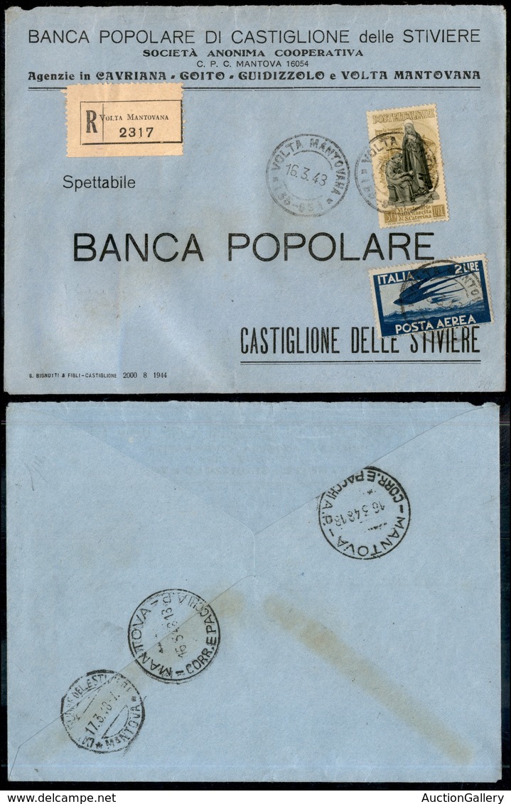 2196 REPUBBLICA  - 30 Lire S.Caterina (577) + 2 Lire Posta Aerea (127) - Raccomandata Da Volta Mantovana A Castiglione D - Altri & Non Classificati