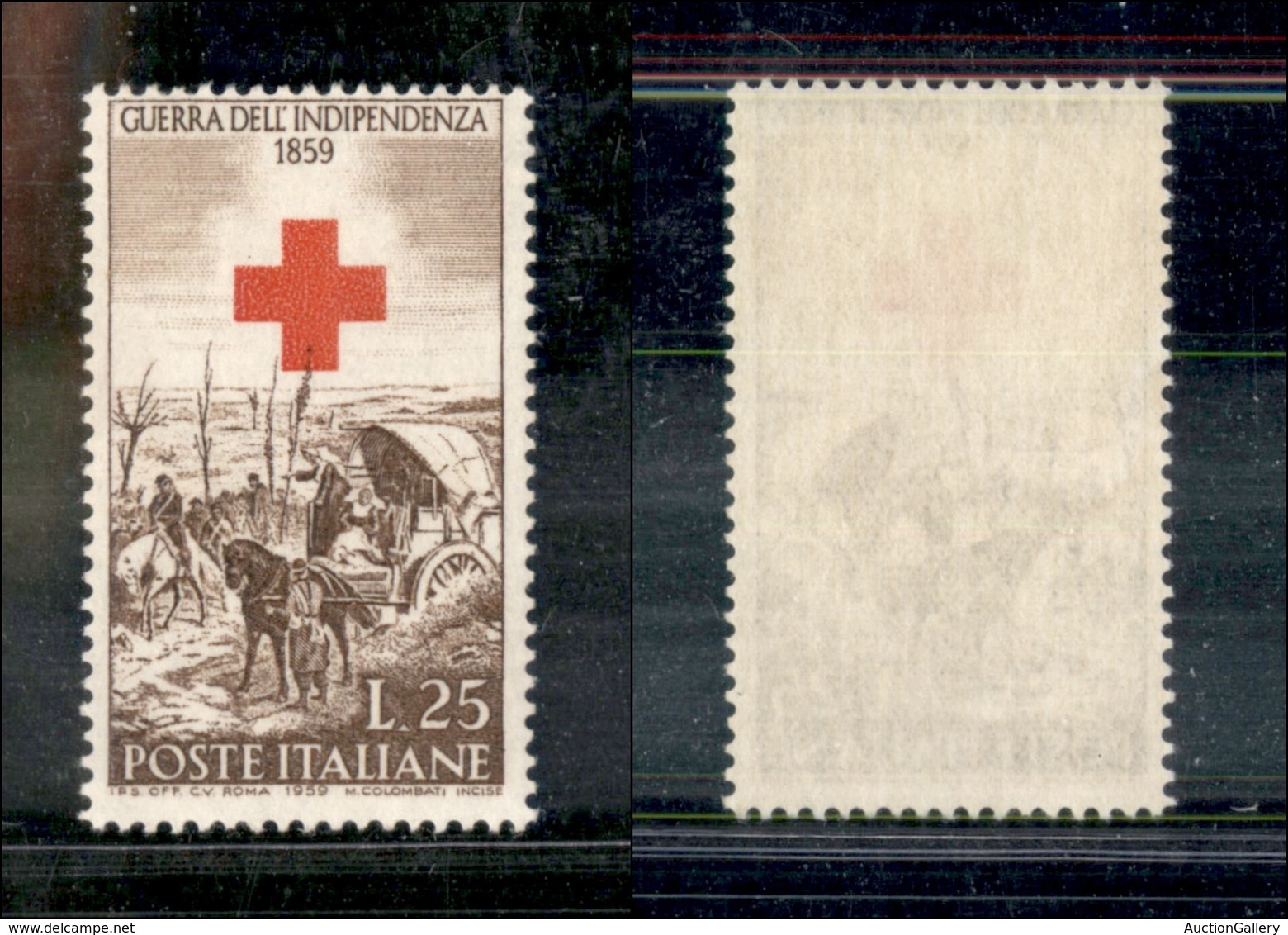 2217 REPUBBLICA  - 1959 - 25 Lire Croce Rossa (867-Spec.445Aa) - Croce In Basso - Gomma Integra - Sonstige & Ohne Zuordnung