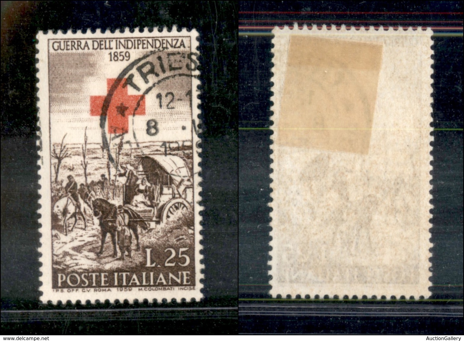 2218 REPUBBLICA  - 1959 - 25 Lire Croce Rossa (867-Spec.445Aa) - Croce In Basso - Autres & Non Classés