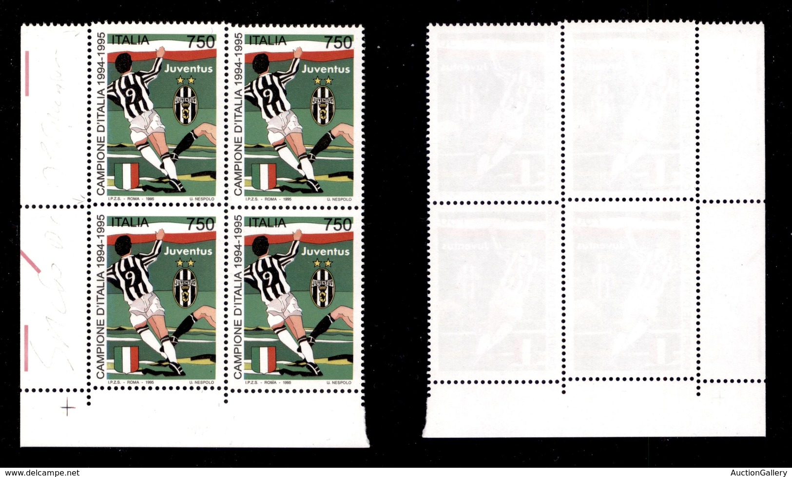 2256 REPUBBLICA  - 1995 - 750 Lire Juventus (2171) In Quartina - Salto Del Pettine Nella Coppia Sinistra - Gomma Integra - Altri & Non Classificati