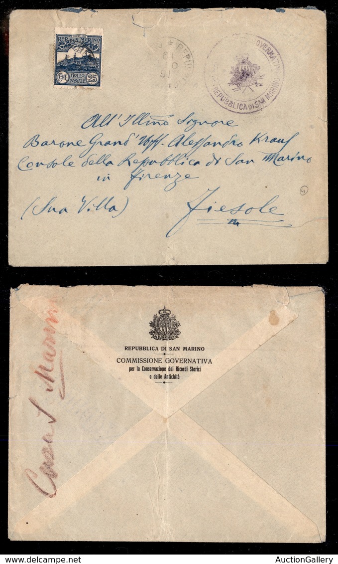 2318 SAN MARINO - 25 Cent (38) - Busta Per Fiesole Del 16.10.19 (60) - Other & Unclassified