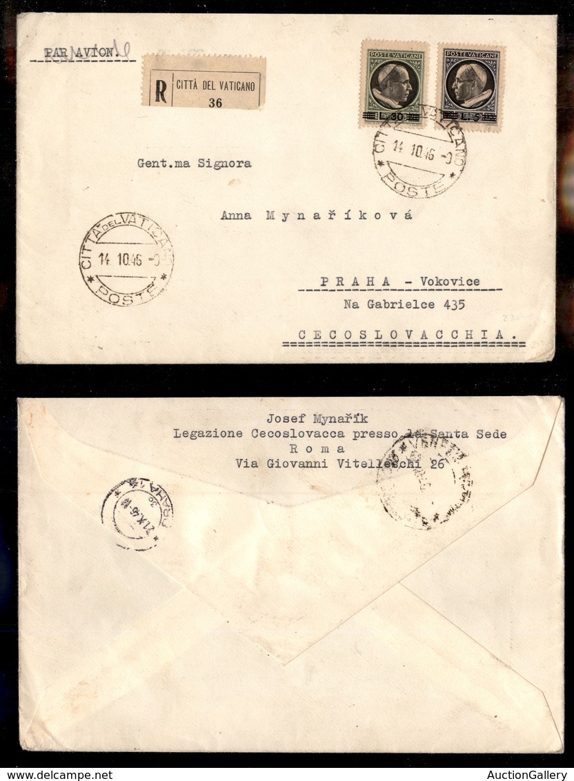 2371 VATICANO - Raccomandata Affrancata Con 30 Lire + 5 Lire (107+109) - Per Praga Del 14.10.46 - Autres & Non Classés