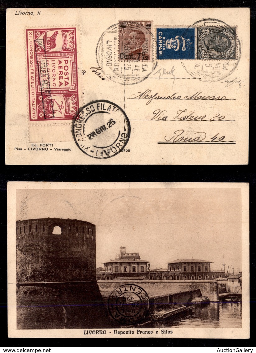 2375 POSTA AEREA - Posta Aerea Eccezionale - Livorno 28.6.25 - Cartolina Con Etichetta Commemorativa + Complementari (13 - Other & Unclassified