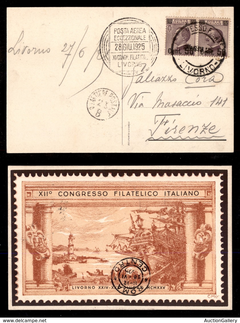 2377 POSTA AEREA - Posta Aerea Eccezionale - Livorno 28.6.25 - Cartolina Affrancata Con Coppia 50 Cent Su 55 (140) Per F - Sonstige & Ohne Zuordnung