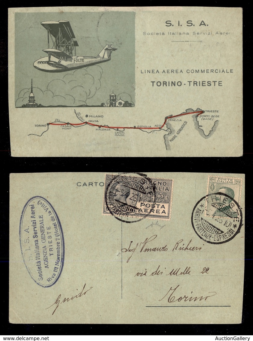 2381 POSTA AEREA - Volo SISA - Cartolina Affrancata Con 20 Cent (184) + 60 Cent P.Aerea (3) Da Trieste A Torino Del 5.4. - Other & Unclassified