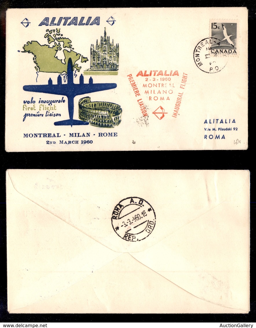 2388 POSTA AEREA - Busta Primo Volo Montreal-Milano-Roma Alitalia - Affrancatura Canadese 2.3.1960 (40) - Other & Unclassified