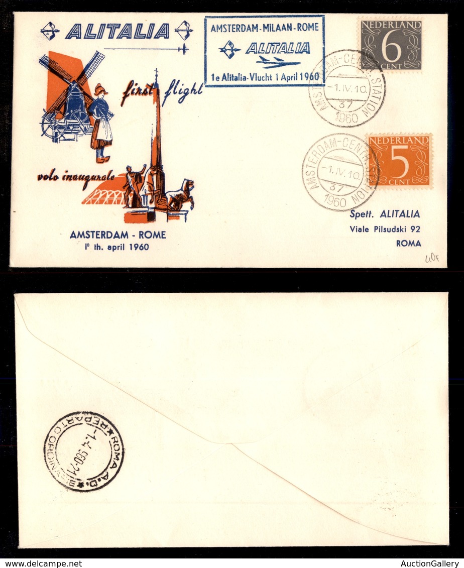 2390 POSTA AEREA - Busta Primo Volo Amsterdam-Roma Alitalia 1.4.1960 - Affrancatura Olandese (40) - Sonstige & Ohne Zuordnung