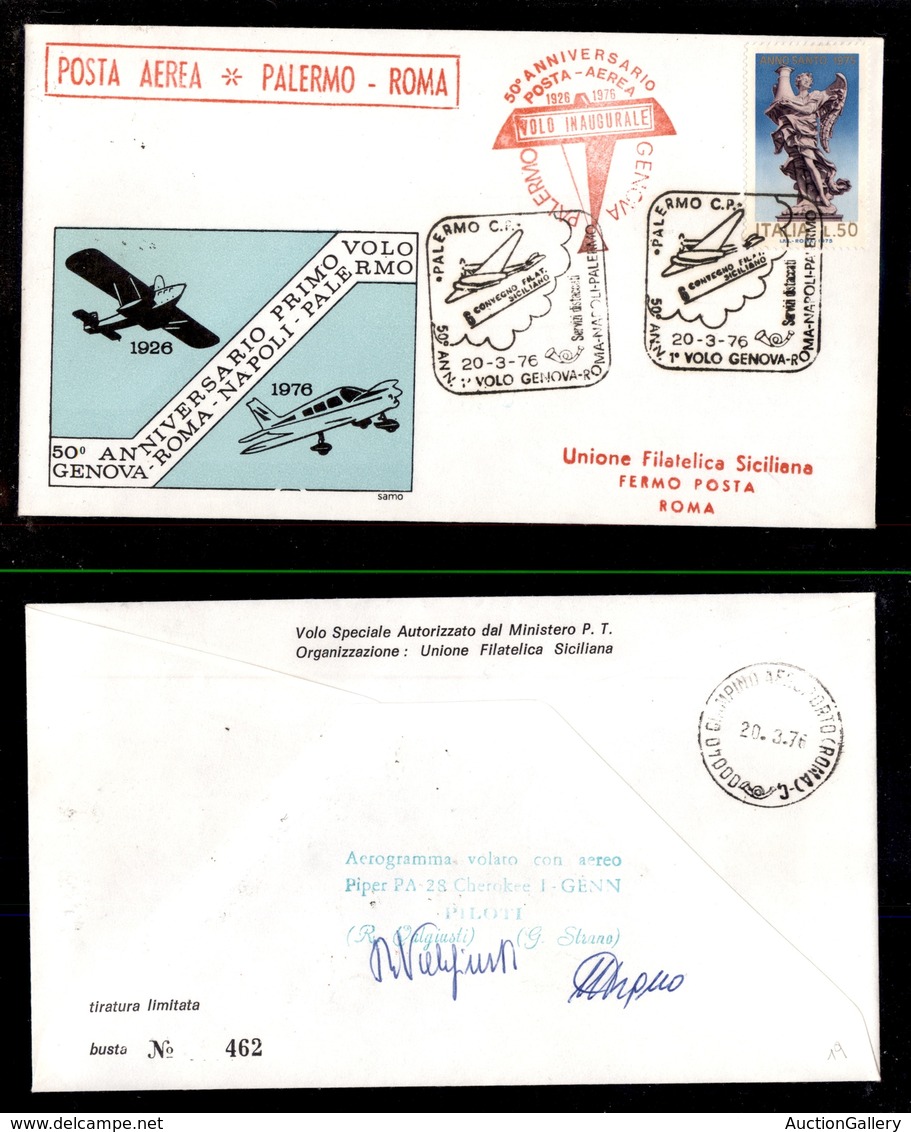 2408 POSTA AEREA - Busta 50° Anniversario 1° Volo Palermo-Roma 20.3.1976 - Autres & Non Classés