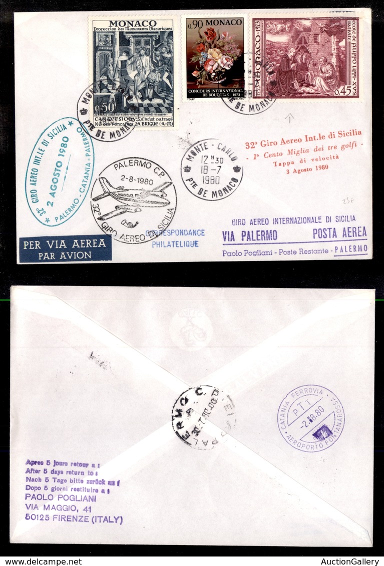 2434 POSTA AEREA - Busta 32° Giro Internazionale Di Sicilia 3.8.1980 - Affrancatura Principato Di Monaco (25) - Other & Unclassified