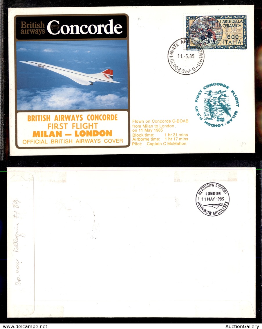 2440 POSTA AEREA - Busta Ufficiale British Airways Primo Volo Concorde Milano-Londra 11.5.1985 (60) - Autres & Non Classés