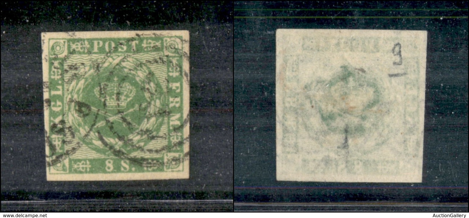 2495 DANIMARCA - 1858/1863 - 8 Skilling Verde Stemma (unif. 9) - Usato (220) - Autres & Non Classés