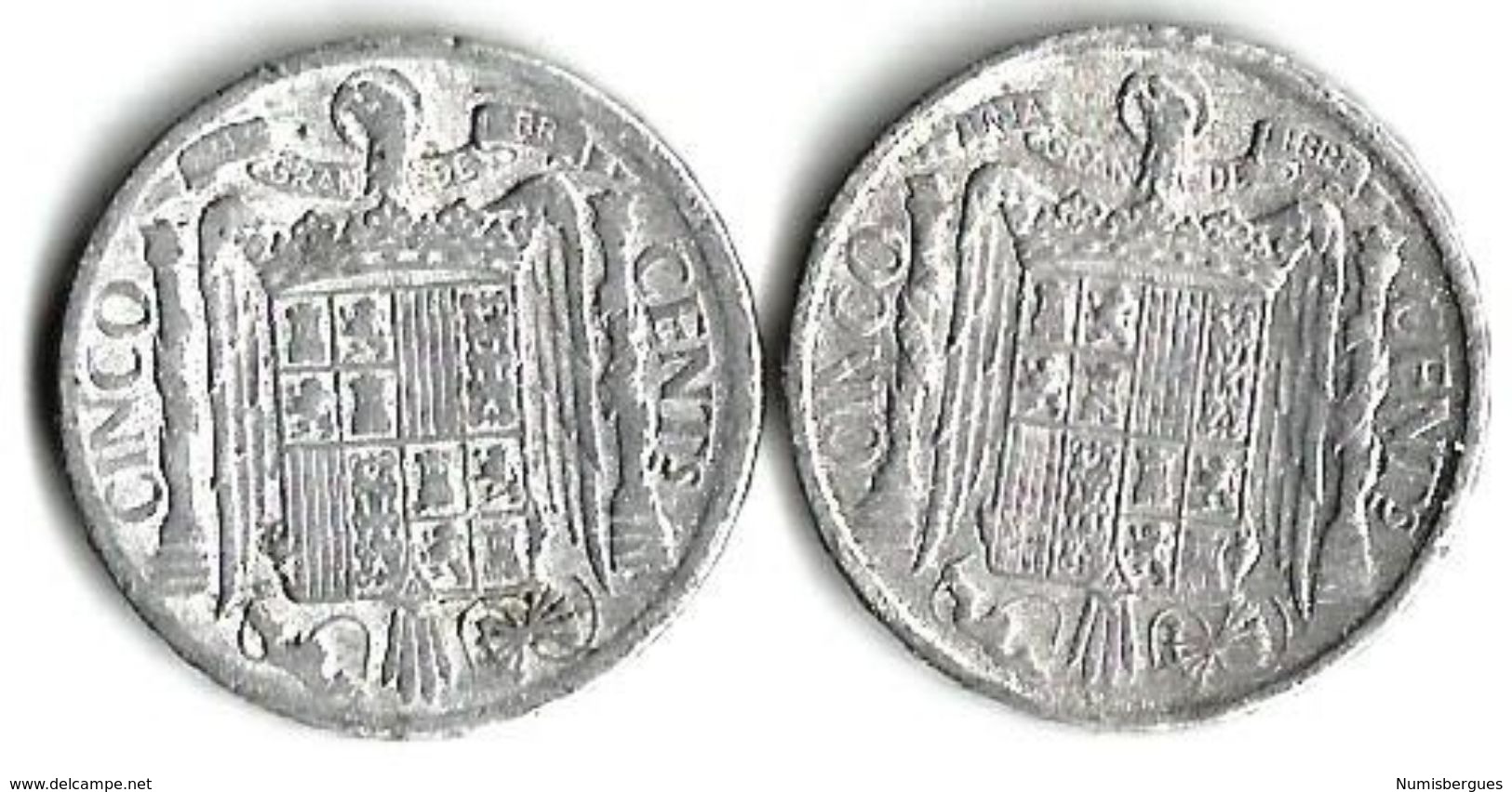 Lot 2 Pièces De Monnaie 5 Centimos 1945 - 5 Centimos