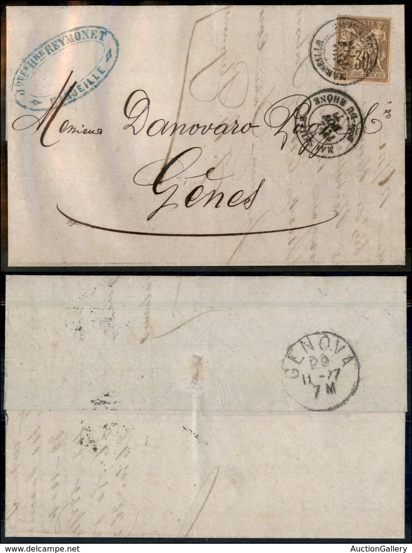 2515 FRANCIA - 30 Cent (80) - Isolato Su Lettera Da Marsiglia A Genova Del 2.11.1877 - Autres & Non Classés