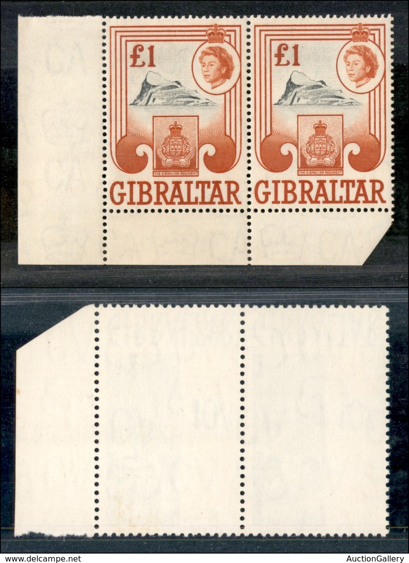 2549 GIBILTERRA - 1960 - 1 Sterlina Definitivi (162) - Coppia Bordo Di Foglio - Gomma Integra - Andere & Zonder Classificatie