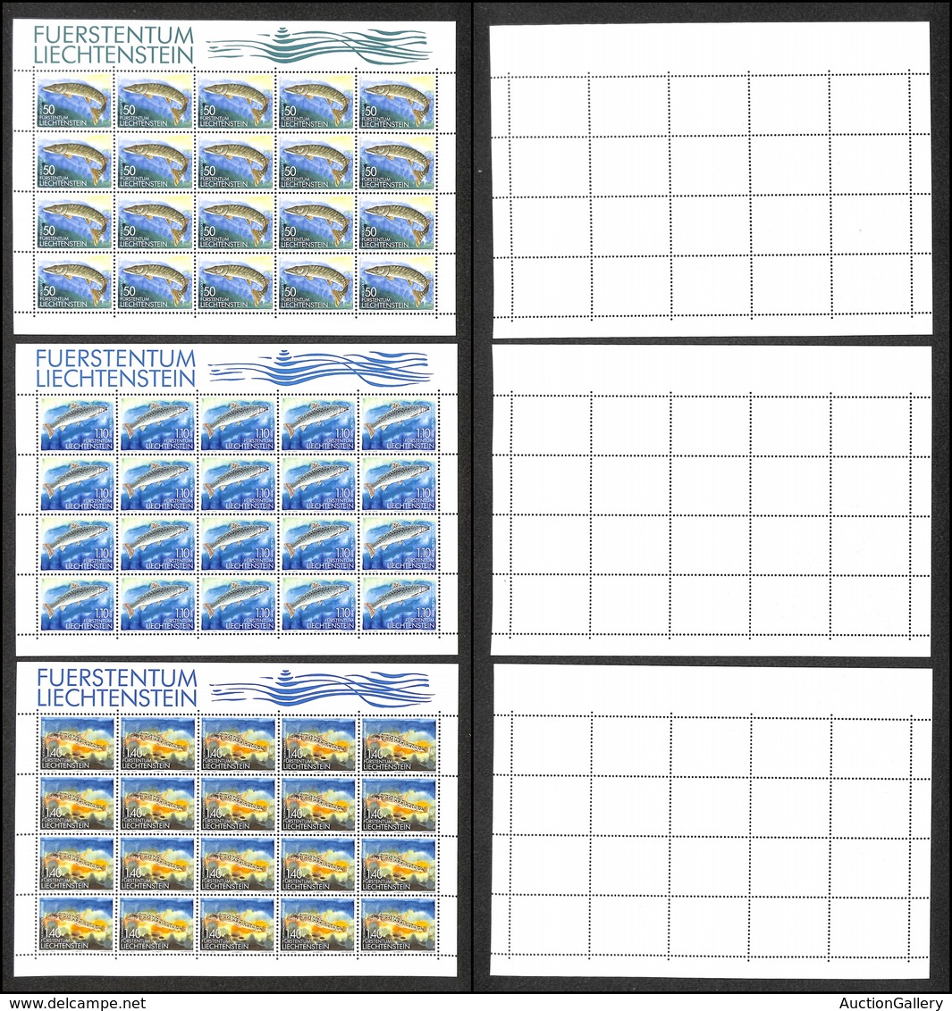 2571 LIECHTENSTEIN - 1989 - Pesci 2° Serie (unif. 905/907) - Serie Completa Di 3 Valori In Minifogli Da 20 - Gomma Integ - Autres & Non Classés