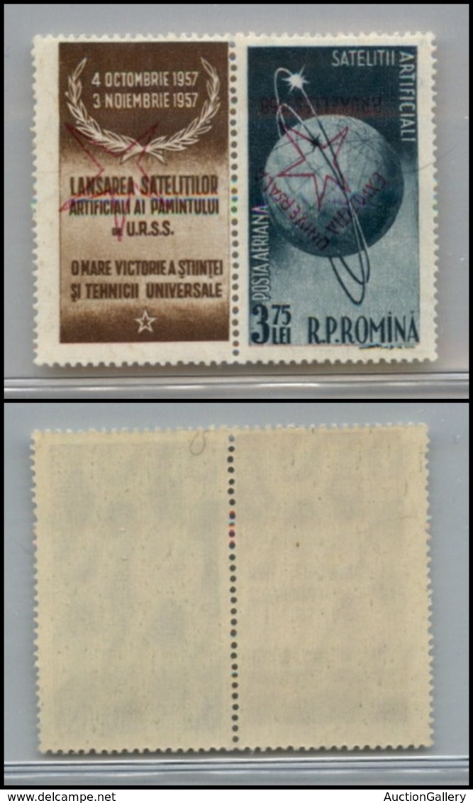 2591 ROMANIA - 1957 - 3,75 Lei (1720) - Coppia Con Soprastampa Capovolta - Gomma Integra - Autres & Non Classés