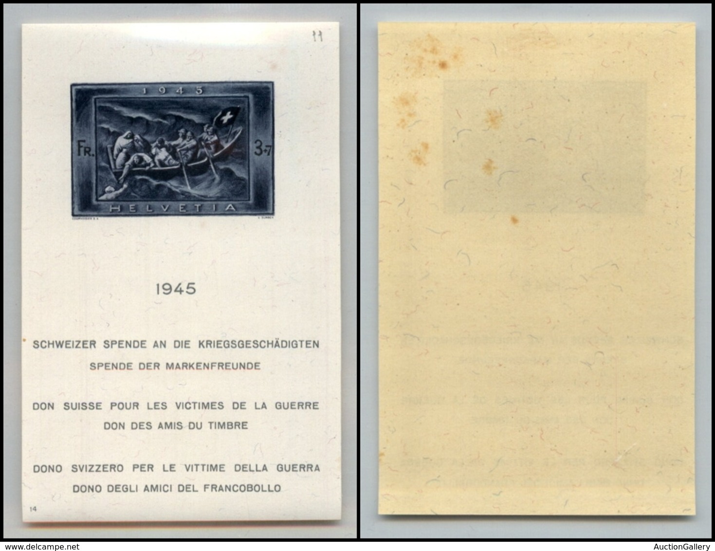 2680 SVIZZERA - 1945 - Foglietto Dono Per Le Vittime Di Guerra (Unif.BF11) - Nuovo Con Gomma (130) - Other & Unclassified