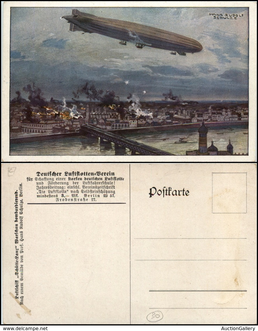 2740 CARTOLINE - MILITARI - German Zeppelin Over The City Of Warsaw - Illustrated By Hans Rudolf Schulze - New - Autres & Non Classés