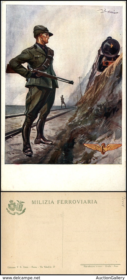 2760 CARTOLINE - MILITARI - Milizia Ferroviaria - Milite Con Moschetto Che Osserva Treno In Passaggio - Illustartore Pis - Andere & Zonder Classificatie