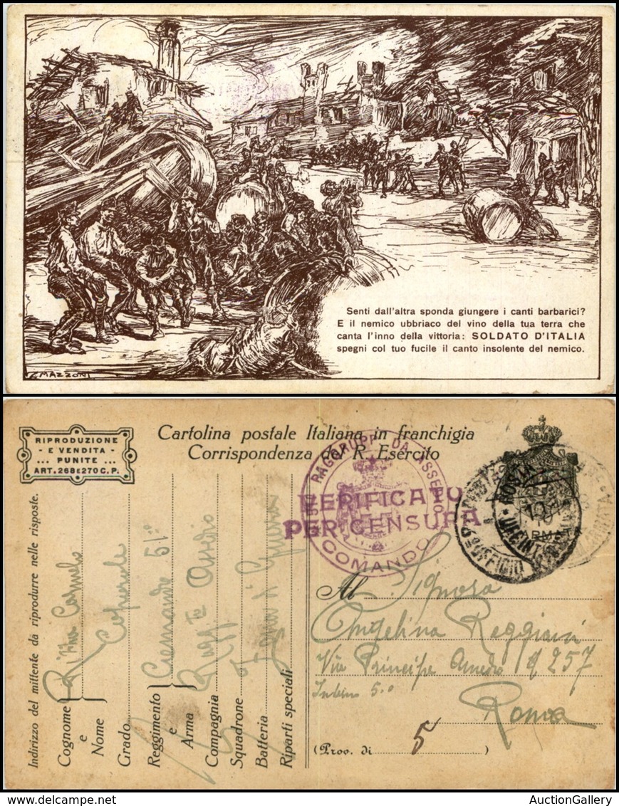 2918 CARTOLINE - MILITARI - Franchigia Militare - 1918 - Guerra - Illustratore Mazzoni "senti Dall'altra Sponda" (F17A-1 - Autres & Non Classés