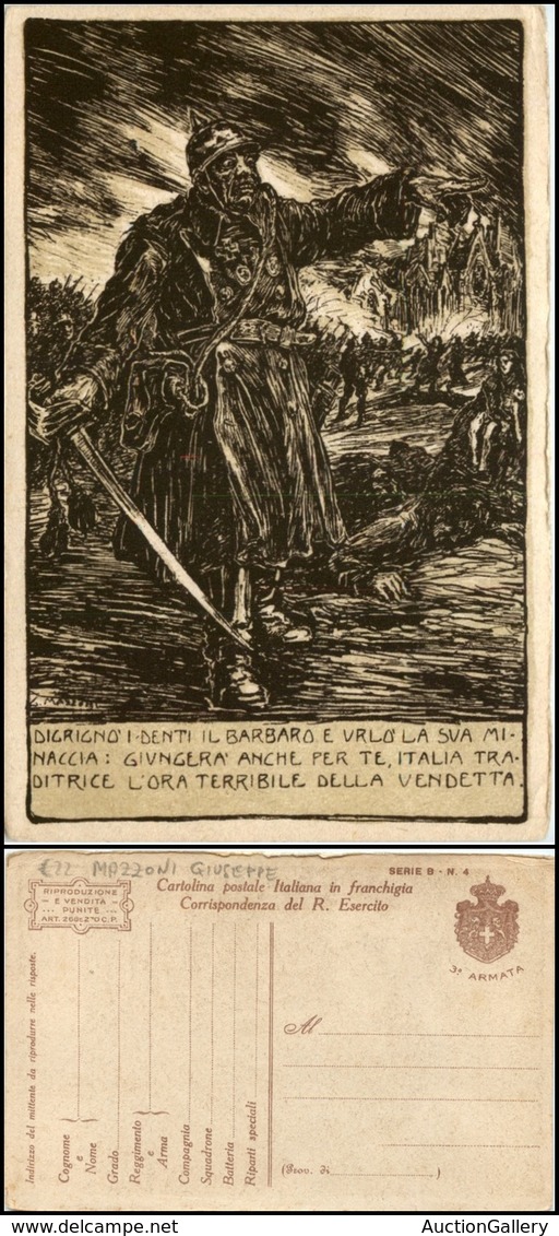 2919 CARTOLINE - MILITARI - Franchigia Militare - 1918 - Guerra - Illustratore Mazzoni 3° Armata"digrignò I Denti" (F17A - Autres & Non Classés