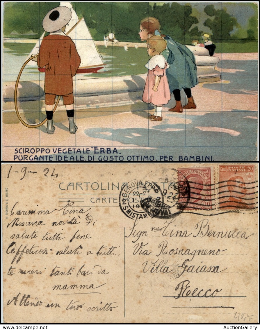 2933 CARTOLINE - PUBBLICITARIE - Sciroppo Vegetale "Erba" - Viaggiata 1.9.1924 - Autres & Non Classés