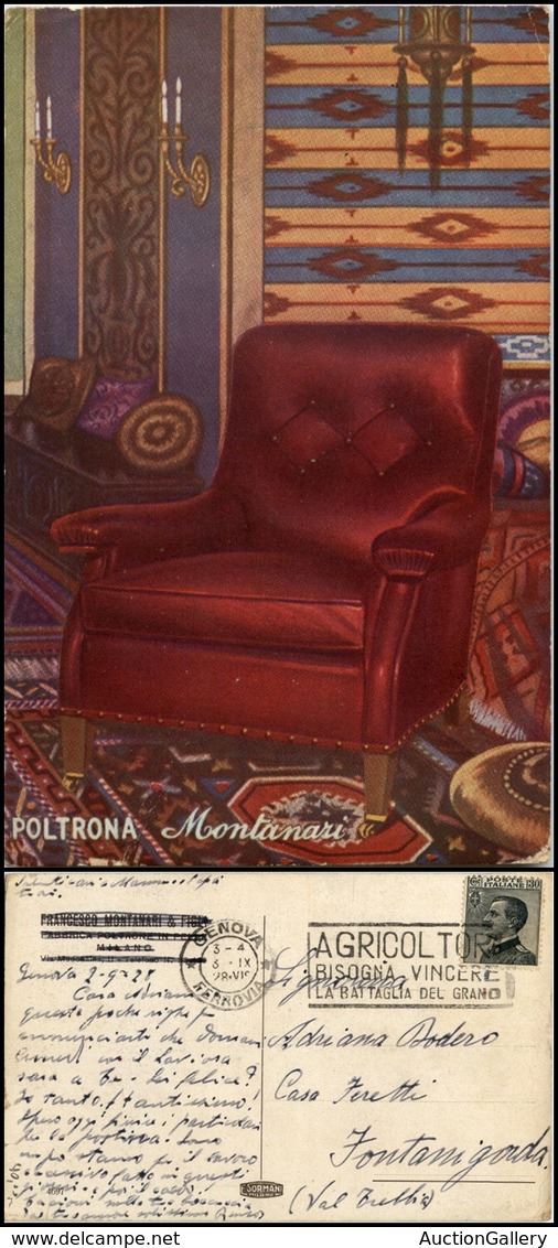 2935 CARTOLINE - PUBBLICITARIE - Poltrona Montanari - Fabbrica Poltrone In Pelle Milano - Viaggiata 3.9.1928 - Autres & Non Classés