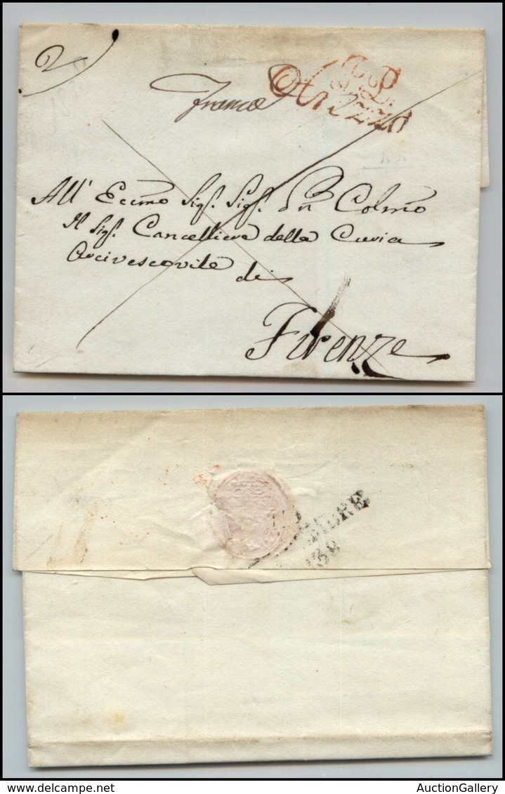 2973 VARIE - PP Arezzo (in Rosso) - 1838 - Involucro Di Lettere Per Firenze - Autres & Non Classés