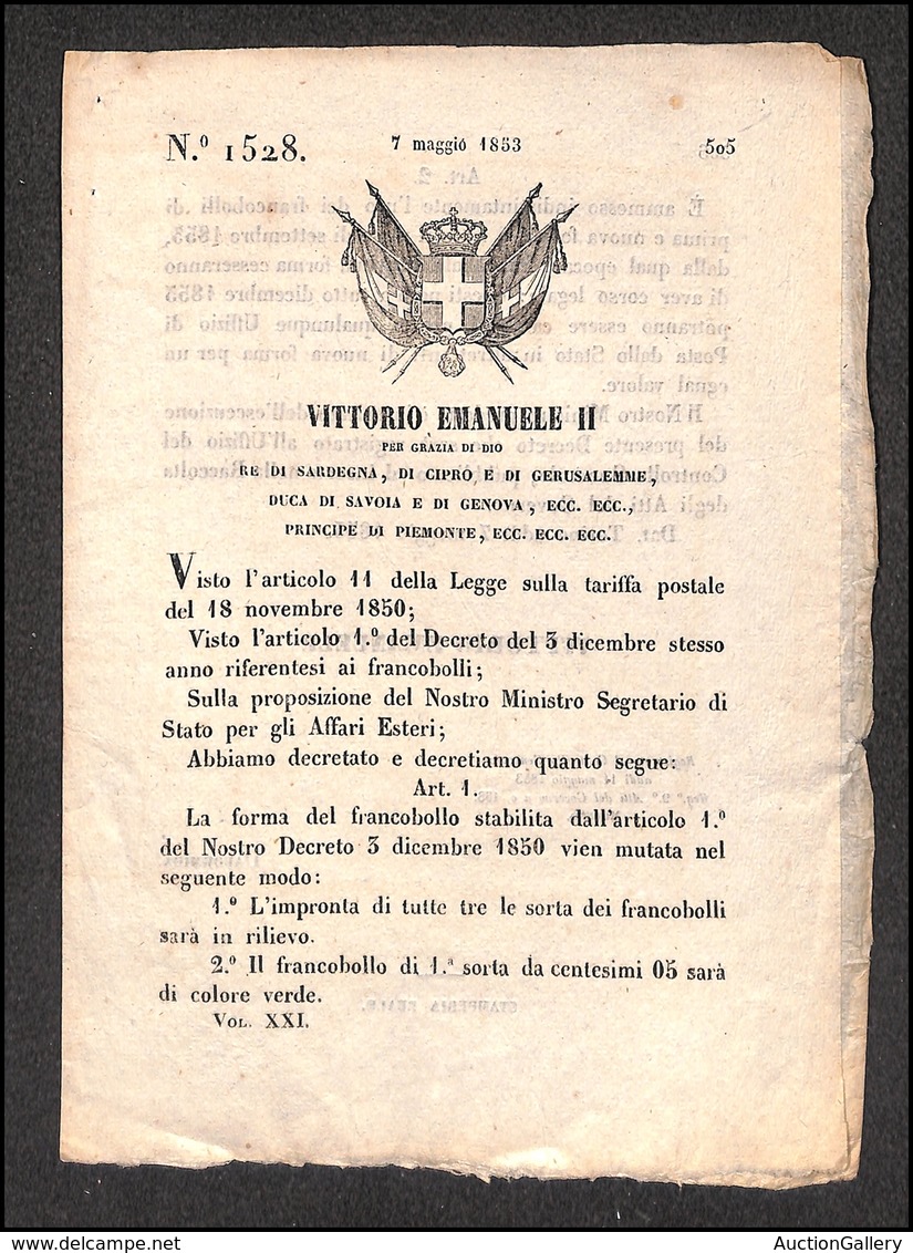 2982 VARIE - 1853 - Torino 7 Maggio - Decreto Per La Nuova Emissione - 4 Pagine - Andere & Zonder Classificatie