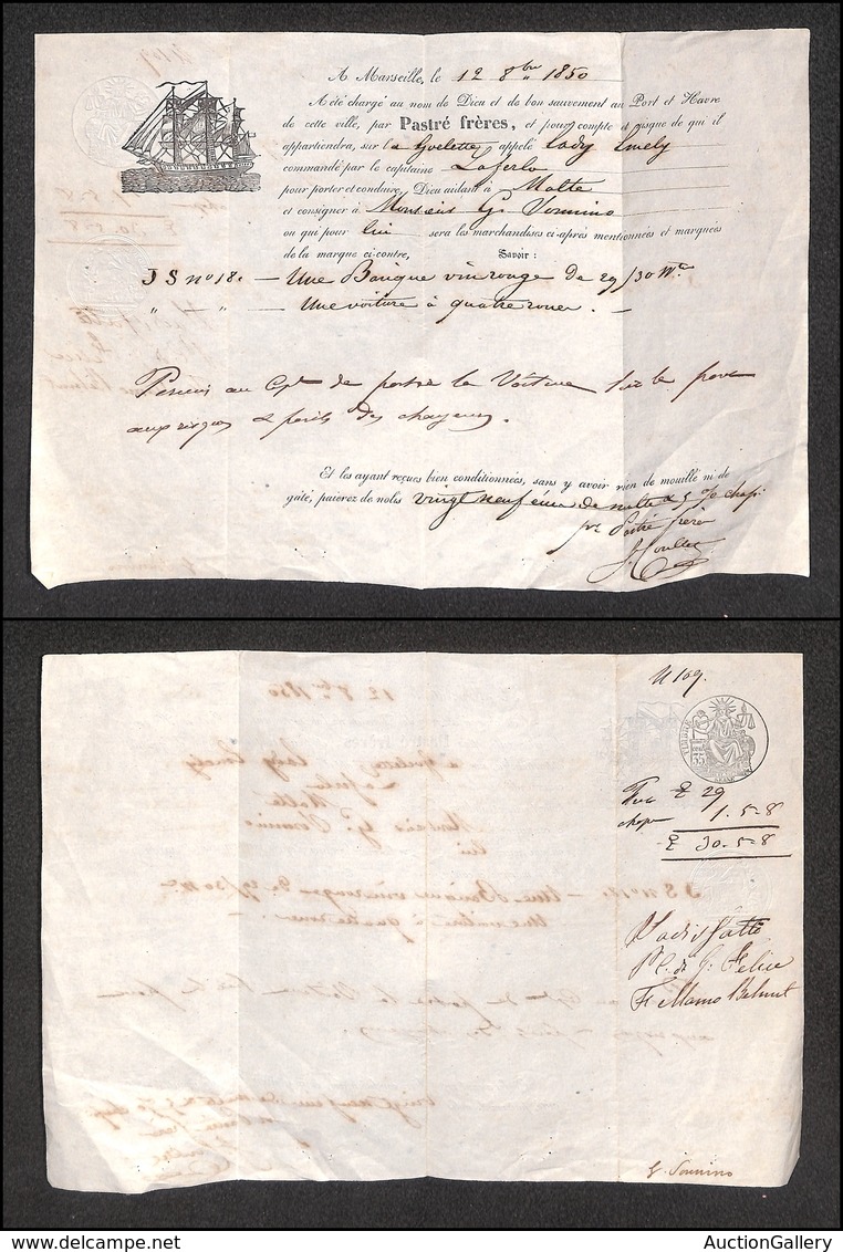 2987 VARIE - Polizza Di Carico Navale - Marsiglia 12.10.1850 - Andere & Zonder Classificatie