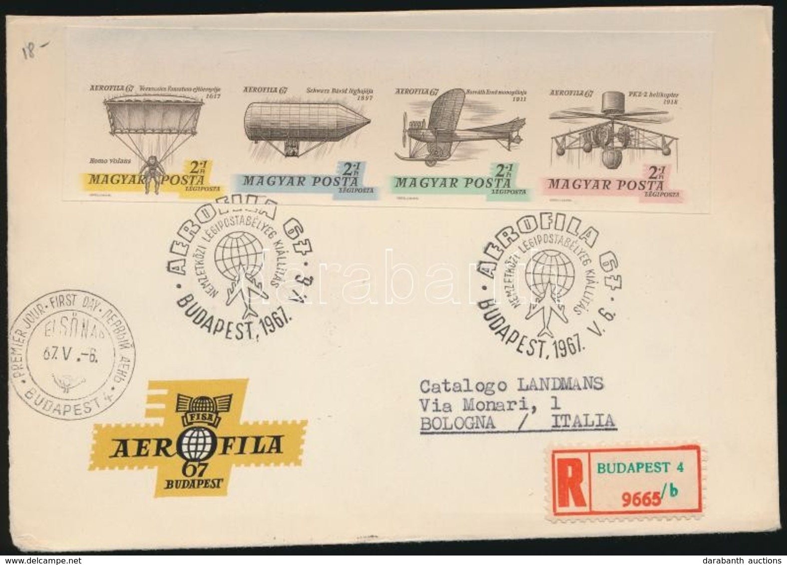 1967 Aerofila Vágott Négyescsík Ajánlott FDC-n - Autres & Non Classés