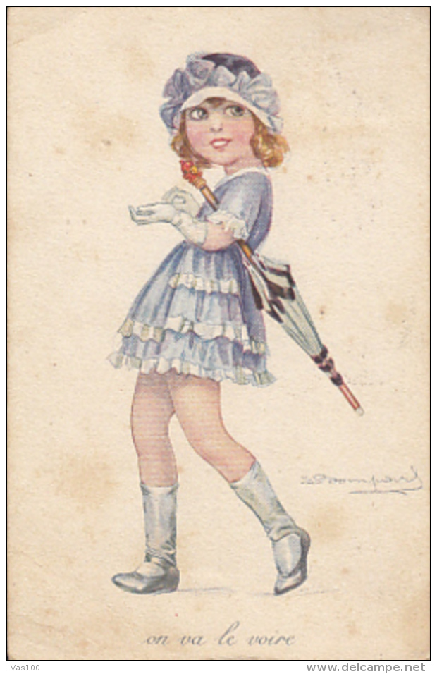 CPA SIGNED ILLUSTRATION, S. BOMPARD- GIRL WITH UMBRELLA - Bompard, S.