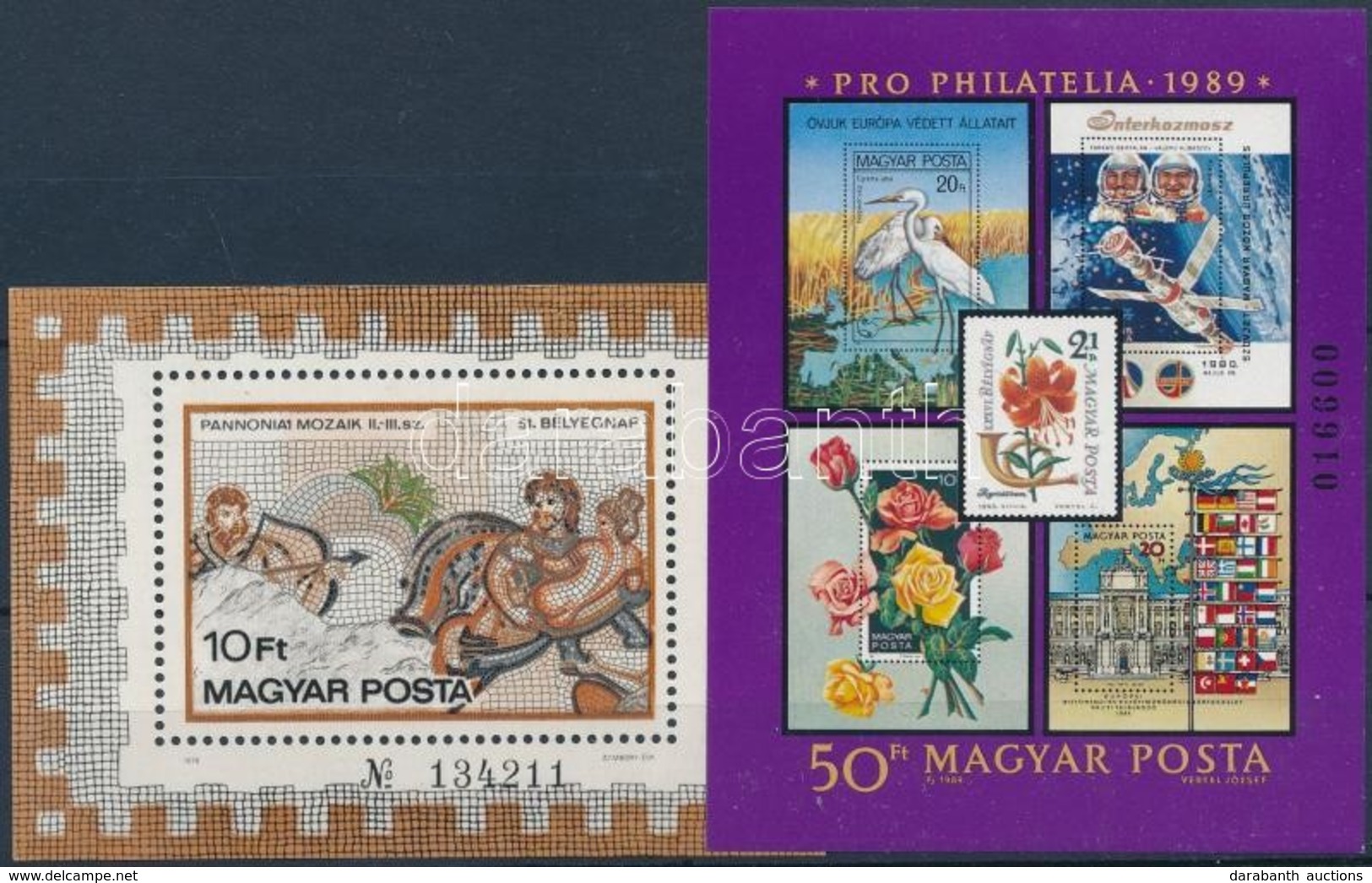 ** 1978 Pannonia1 Mozaik Blokk Tévnyomat + 1989 Pro Philatelia (I.) Blokk 3 Mm Magas Sorszámmal (10.500) - Autres & Non Classés