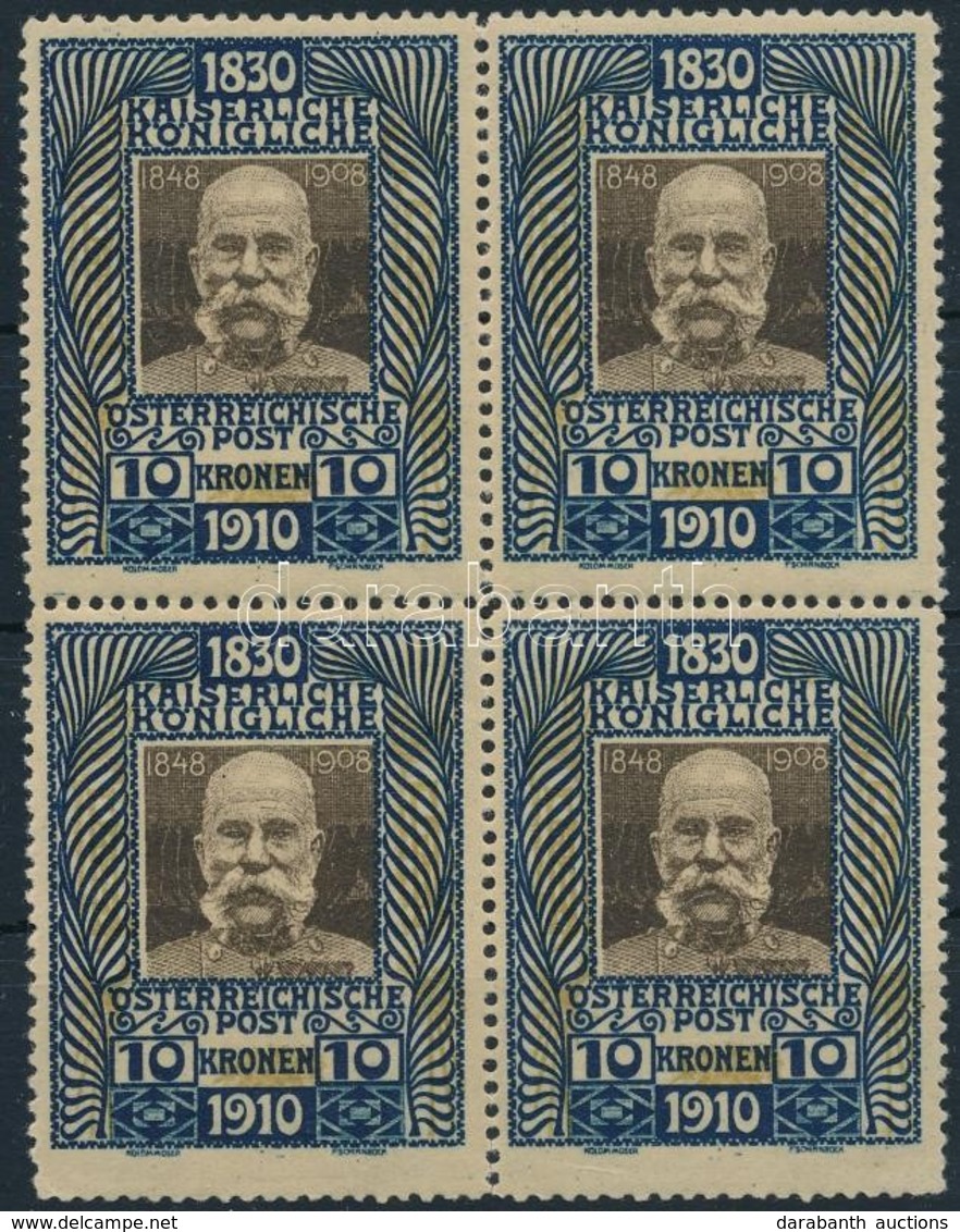 ** Ausztria 1910 Jubileumi 10K Reprint Négyestömb - Autres & Non Classés